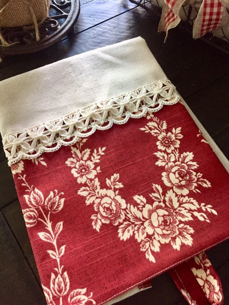 Red Floral Tea Towel French Hand Towel Kitchen Towel Linen Etsy.de
