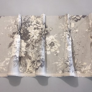 Waverly Gray Floral Valance, Custom Lined Pinch Pleat Window Treatment, Made to Order Curtain, French Country Cottage Farmhouse Home Decor,