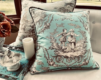 Toile Corded Pillow Cover: French Country Cottage Decor