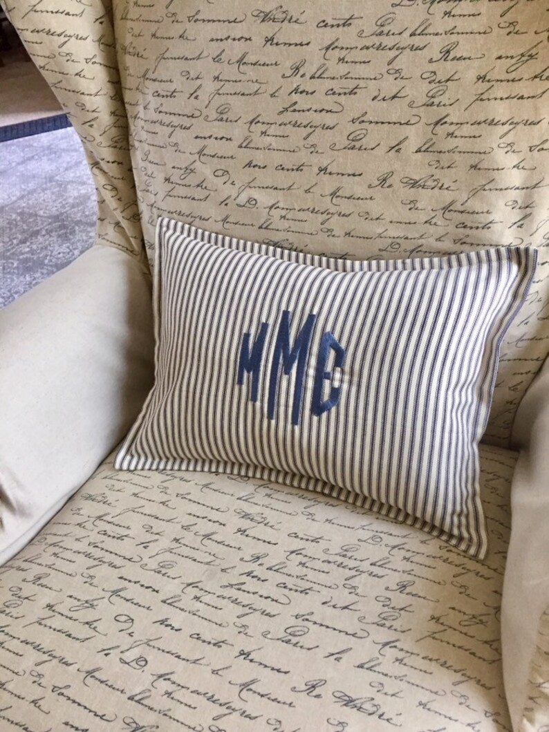 Monogrammed Pillow Cover Personalized Blue Pillow Cover Etsy