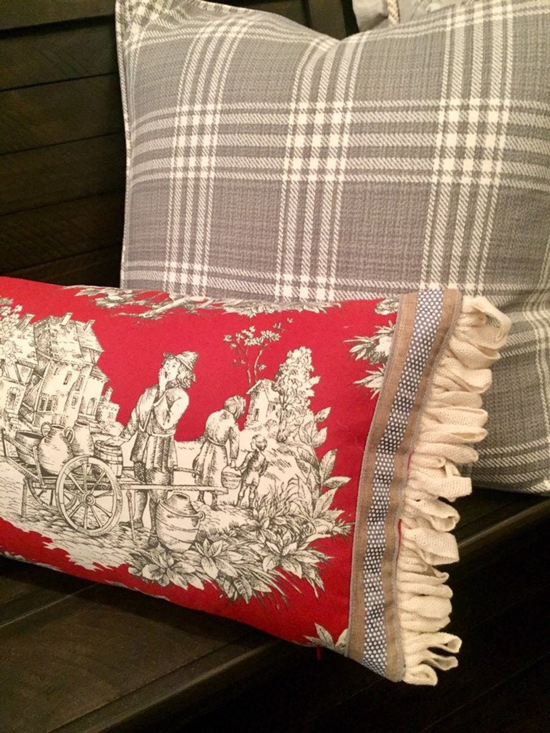 Red Toile Pillow Cover French Country Throw Pillow Cover Red Etsy