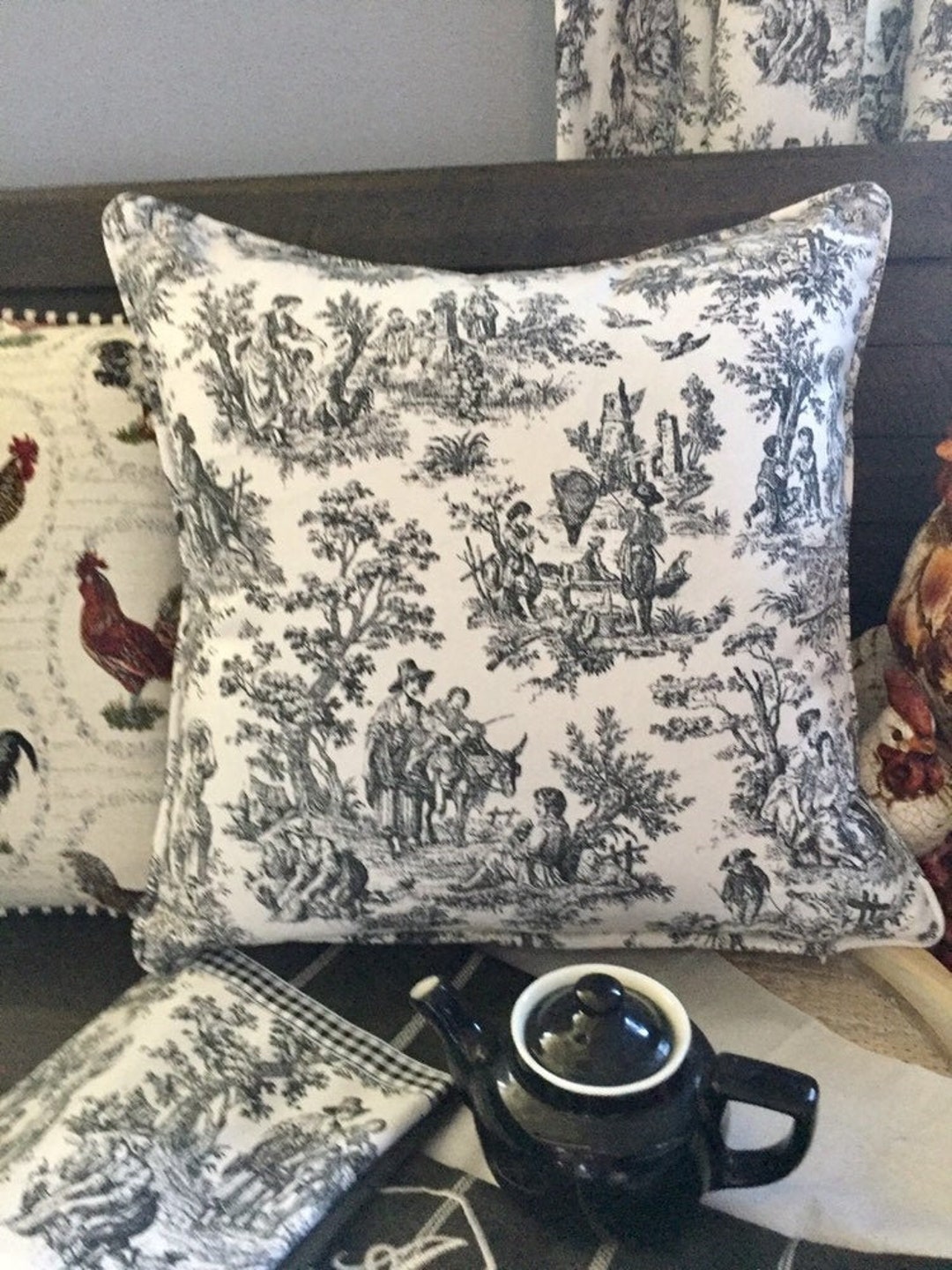 Black Toile Pillow Cover French Country Pillow Cover Etsy