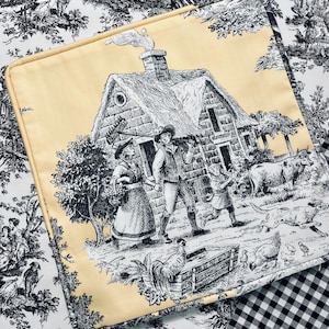 Yellow Toile Corded Pillow Cover: French Country Cottage Farmhouse Decor