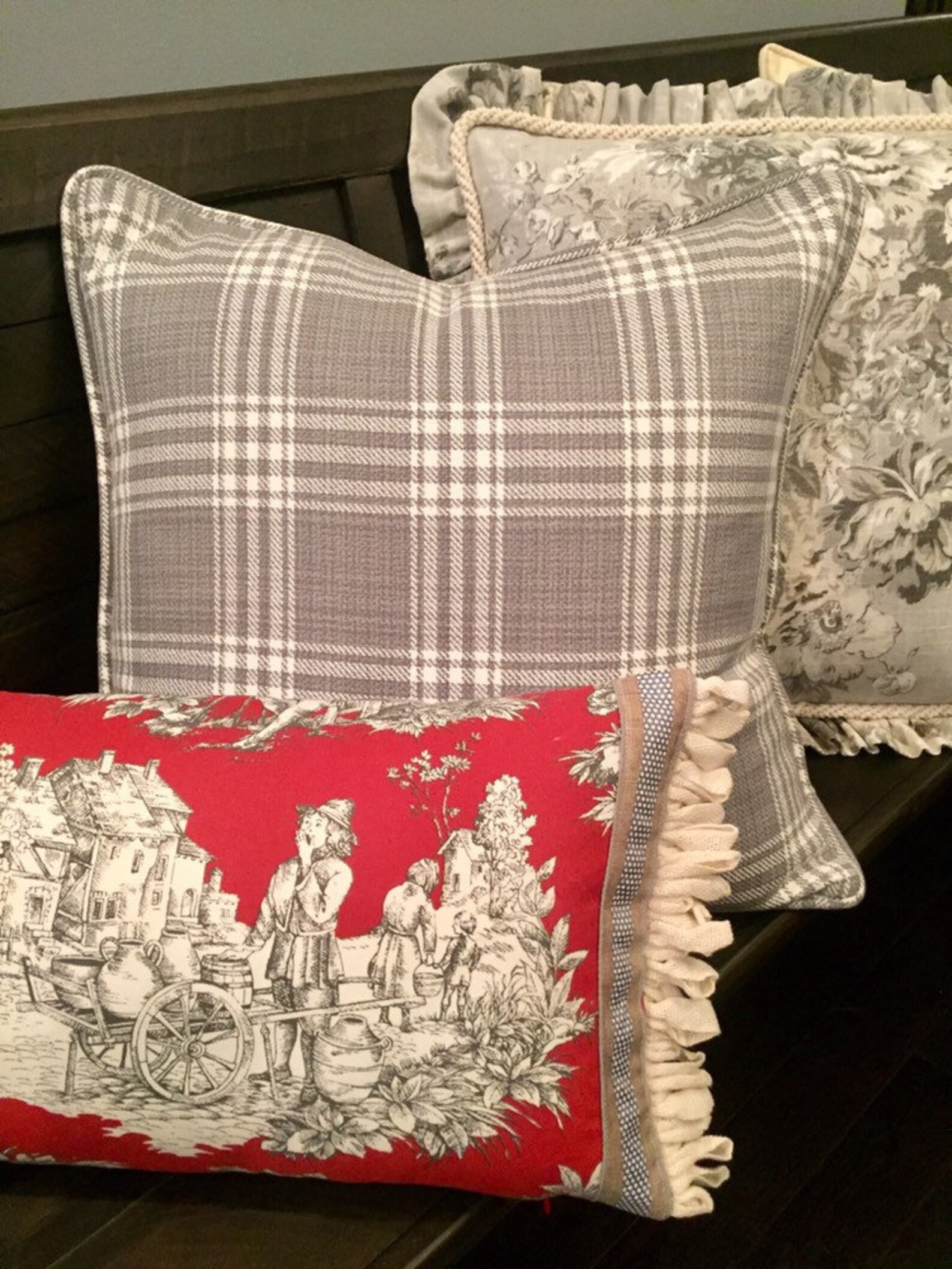 Red Toile Pillow Cover French Country Throw Pillow Cover Red Etsy