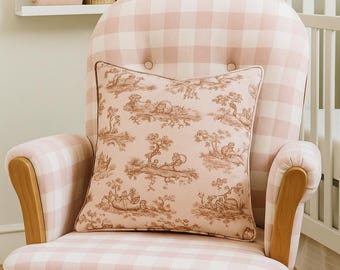 Pink Toile de Jouy Corded Pillow Cover: French Nursery Decor