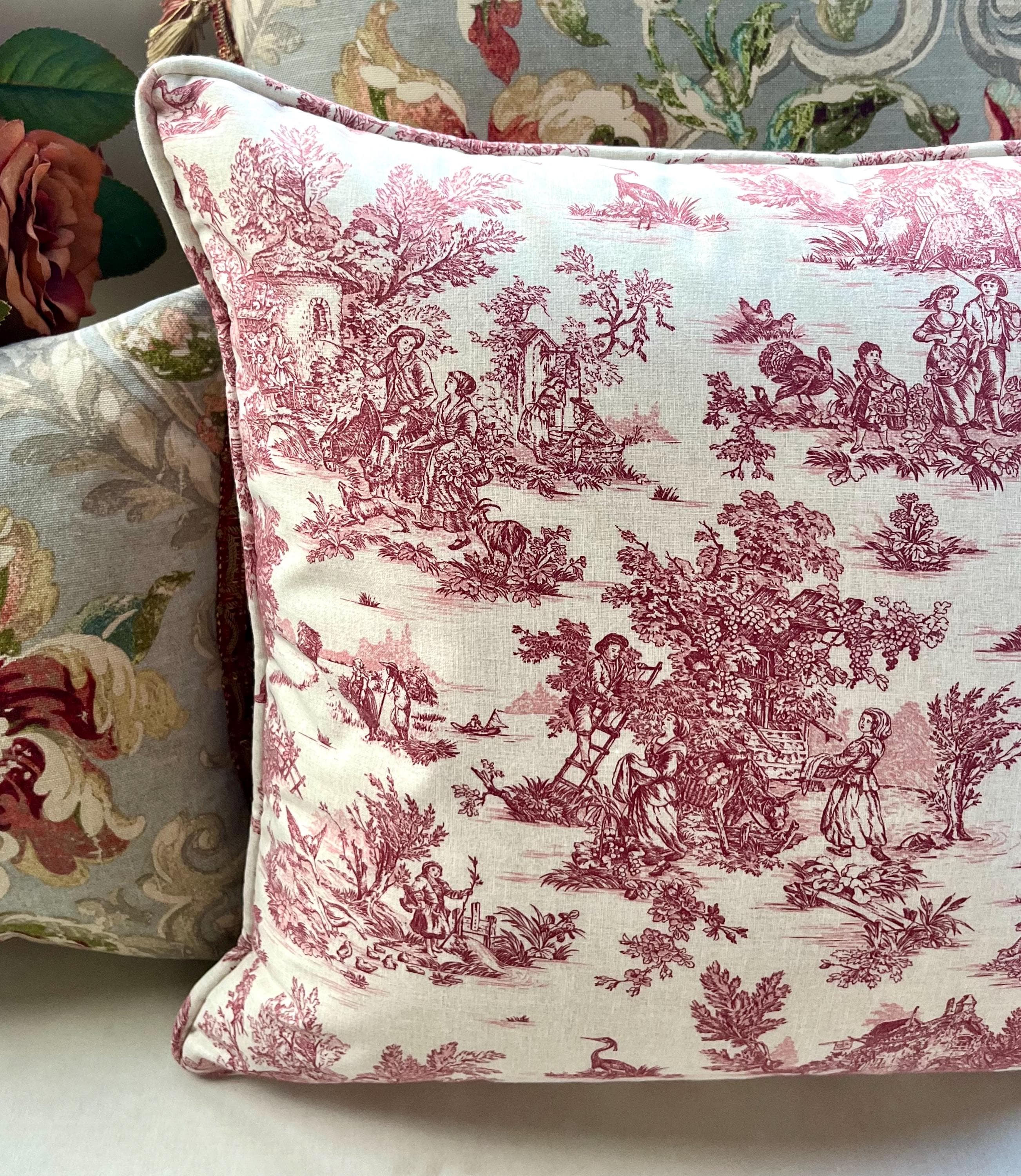 Red Toile Pillow Cover, Toile De Jouy Fabric, French Country