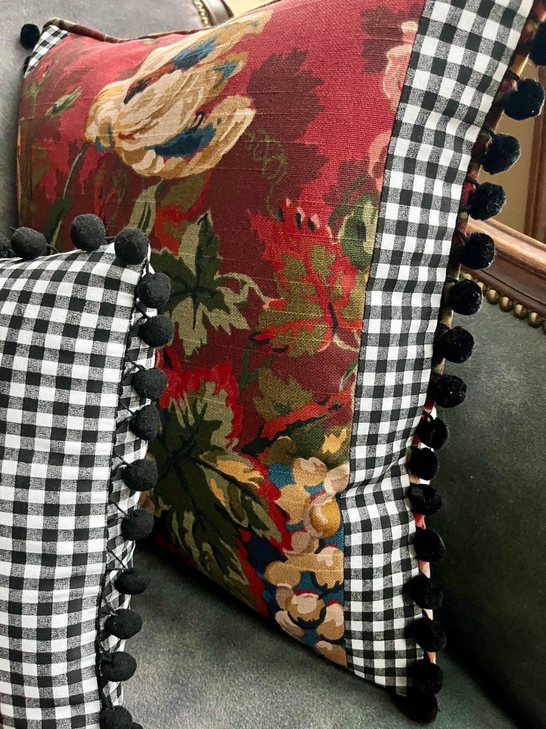 Queensland Crimson Red Floral Pillow Cover, French Country Throw Pillow