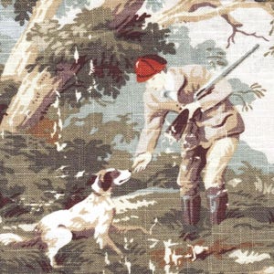 Avondale Vintage Hunting Fishing Toile Fabric: French Country Cabin Decor image 2