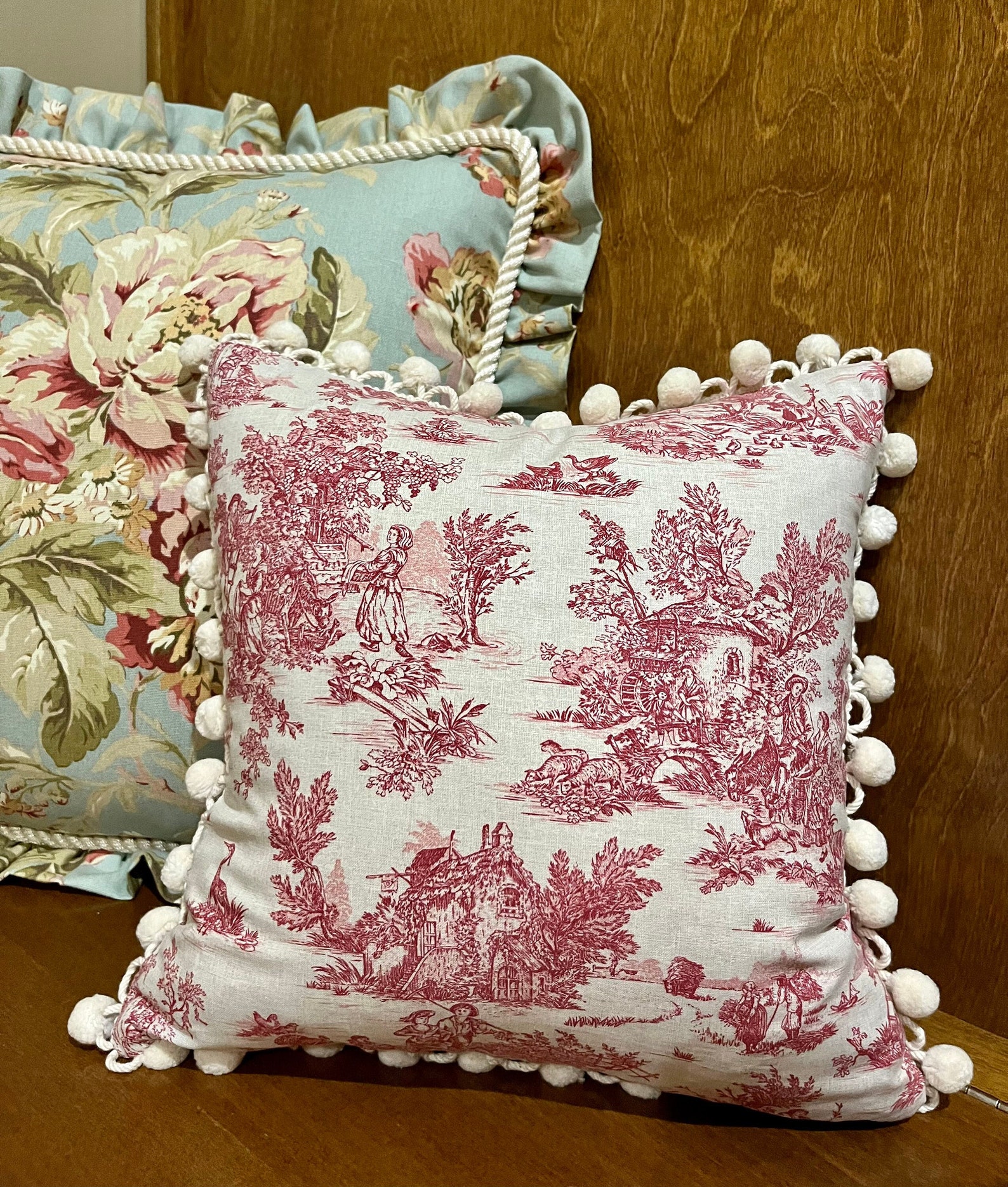 Red Toile Pillow Cover French Country Throw Pillow Cover Etsy