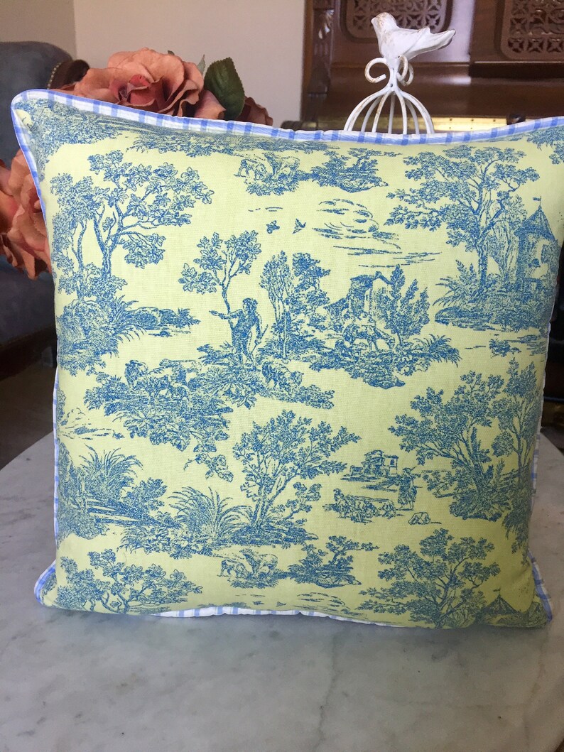Green Toile Pillow Cover French Country Pillow Cover Etsy