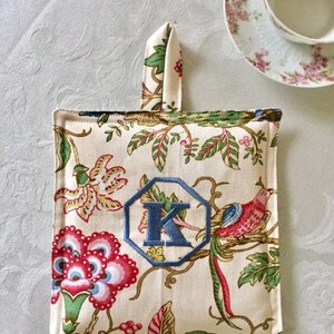 Floral Pot Holder, Kitchen Pot Holder, Personalized Kitchen Linens, French Fabric, Monogrammed Kitchen Gift,