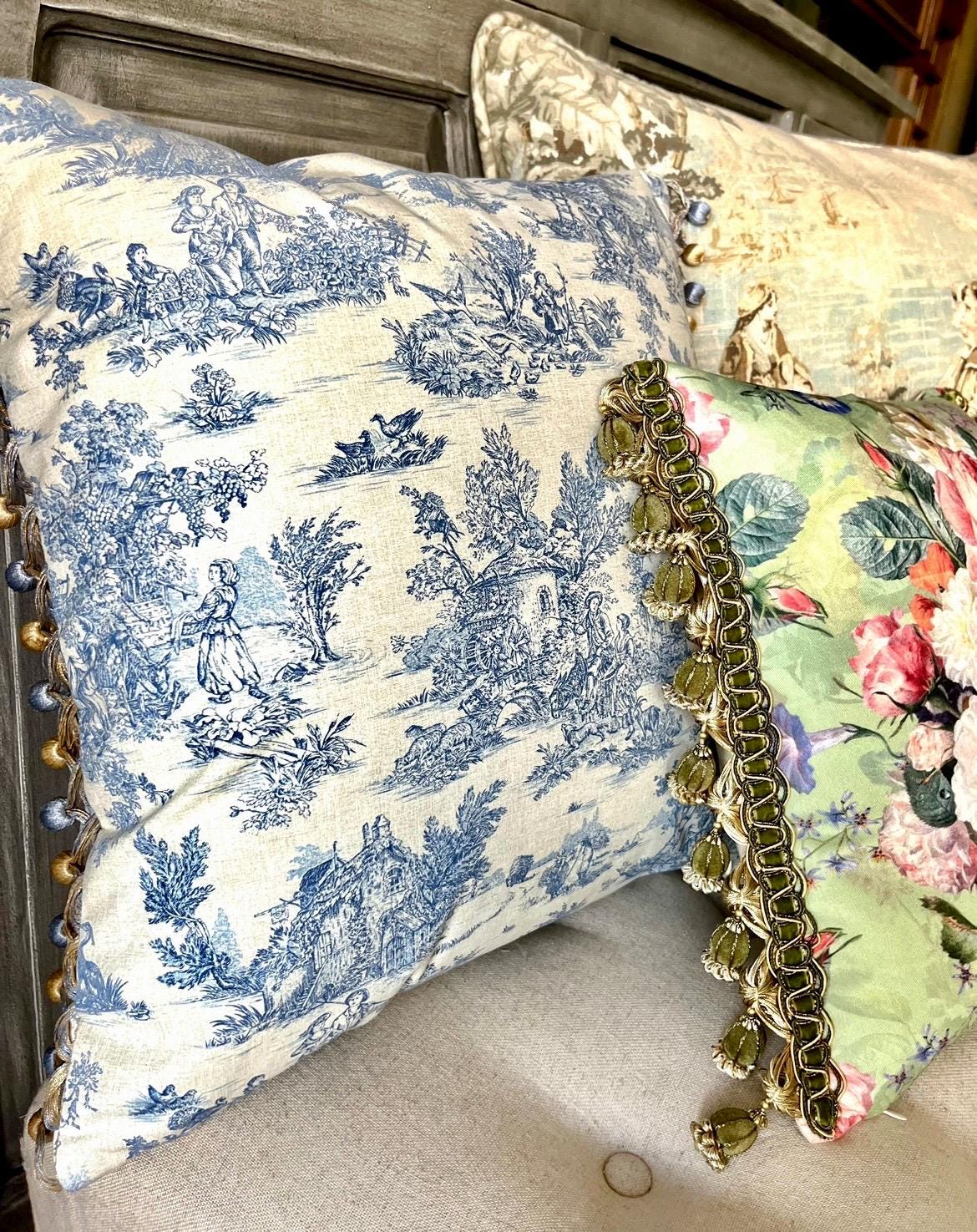 Blue Toile Pillow Cover: French Country Farmhouse Decor - Etsy, image size:1170x1475