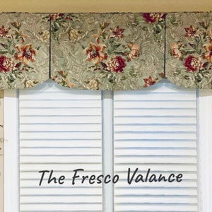 Custom Valance, Jewel Fresco Flourish Valance, Floral Toile Waverly Fabric, Made to Order Window Treatment, Pleated French Country Curtain,