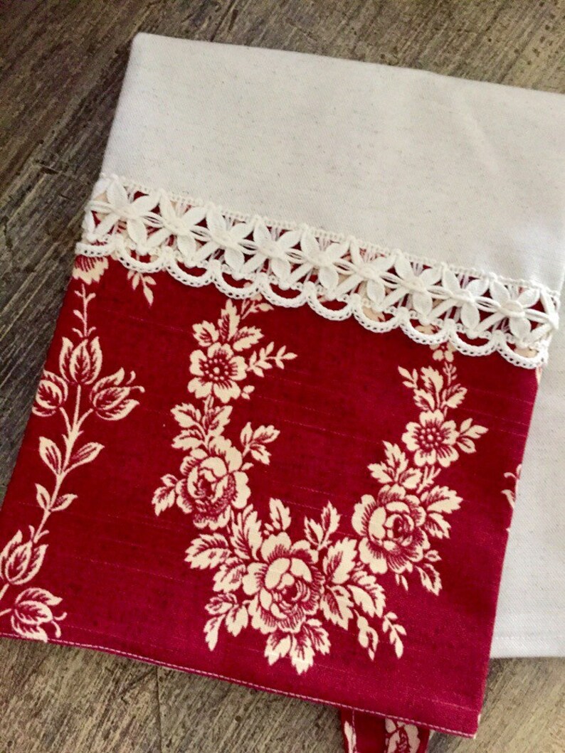 Red Floral Tea Towel Floral Hand Towel Monogrammed Hand Etsy