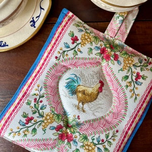 Rooster Potholder: French Country Red Kitchen Linen, Farmhouse Decor