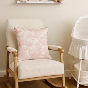 Pink toile corded pillow cover, French Country Cottage Nursery Decor.