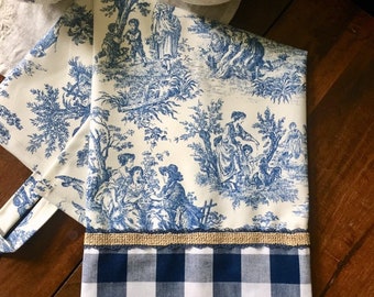 Blue Toile Tea Towel, French Country Kitchen Linen, Hostess Gift