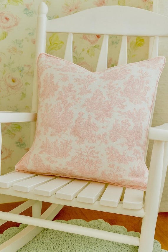 Pink Toile Corded Nursery Pillow Cover: French Country Cottage Style