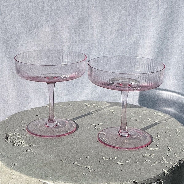 Pink Ribbed Cocktail Glasses - set of 2