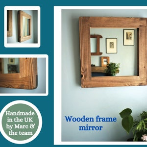 square wall mirror with thick frame in natural rustic wood, small hallway, bathroom, bedroom, industrial, farmhouse style from Somerset UK image 2