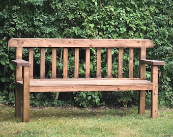 Garden Bench Seat With Wide Arms Natural Wood Rustic Country