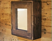 Bathroom mirror cabinet, rustic medicine wall mounted, natural wood over sink vanity, industrial, farmhouse 43.5H x 38.5W x14Dcm Somerset UK