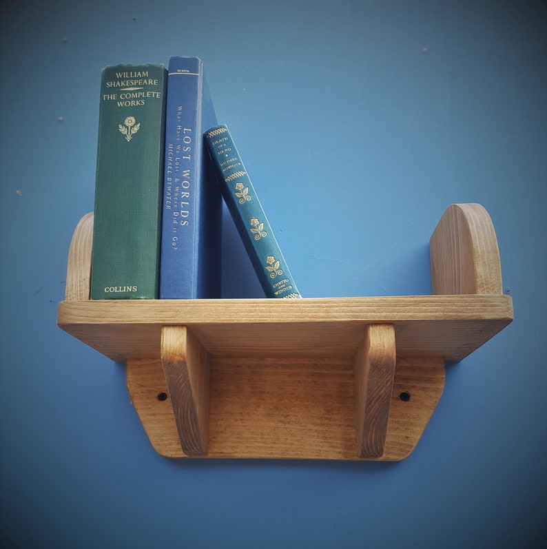 Small Wooden Wall Shelf With Book Ends Rustic Industrial Etsy UK