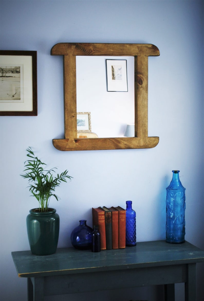 Rustic farmhouse wooden wall mirror curved natural wood thick Etsy