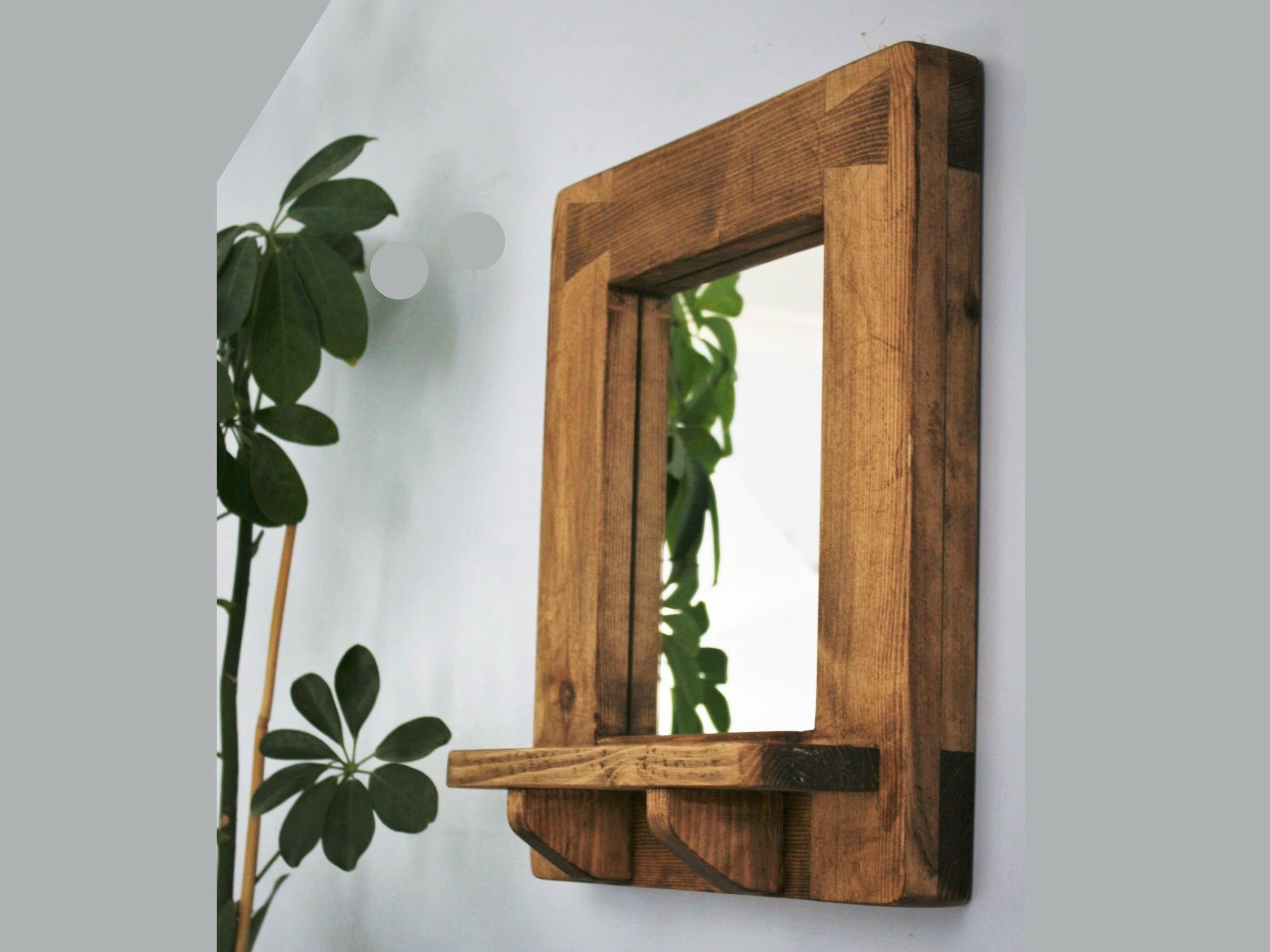 Wooden Wall Mirror With Shelf Sustainable Natural Wood Thick Etsy UK