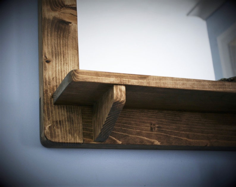 Large mirror with shelf dark wood mirror frame & shelf real Etsy