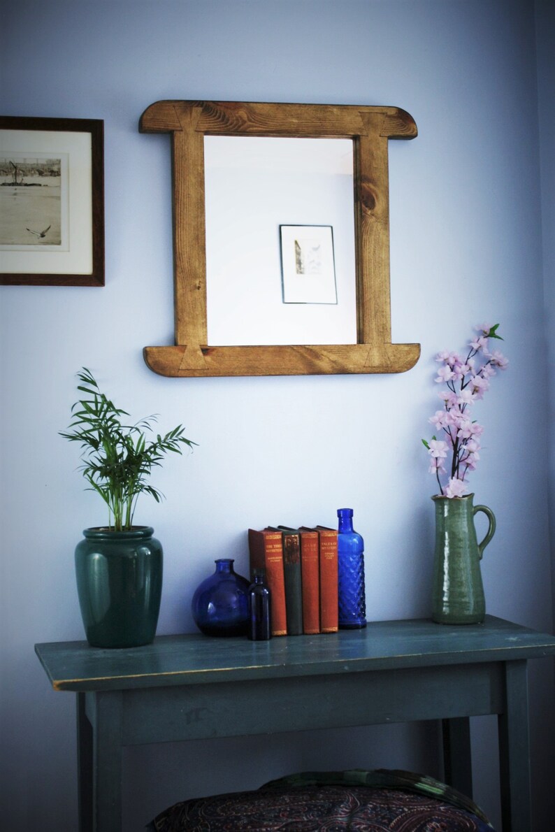 Rustic farmhouse wooden wall mirror curved natural wood thick Etsy