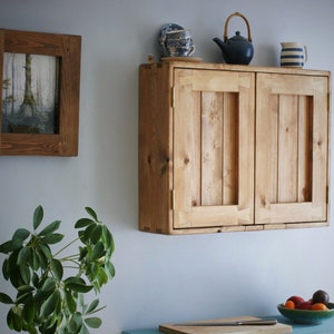 cocina vitrina y alacena madera natural, 2 puertas vidrio, madera o malla, 3 estantes, casa de campo rústica, hecho a mano a medida Somerset Reino Unido B) Wooden Panel