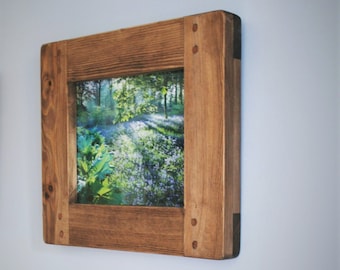 A4 wooden frame for photo & picture, large dark wood frame,  chunky modern rustic style, landscape, portrait, custom handmade in Somerset UK