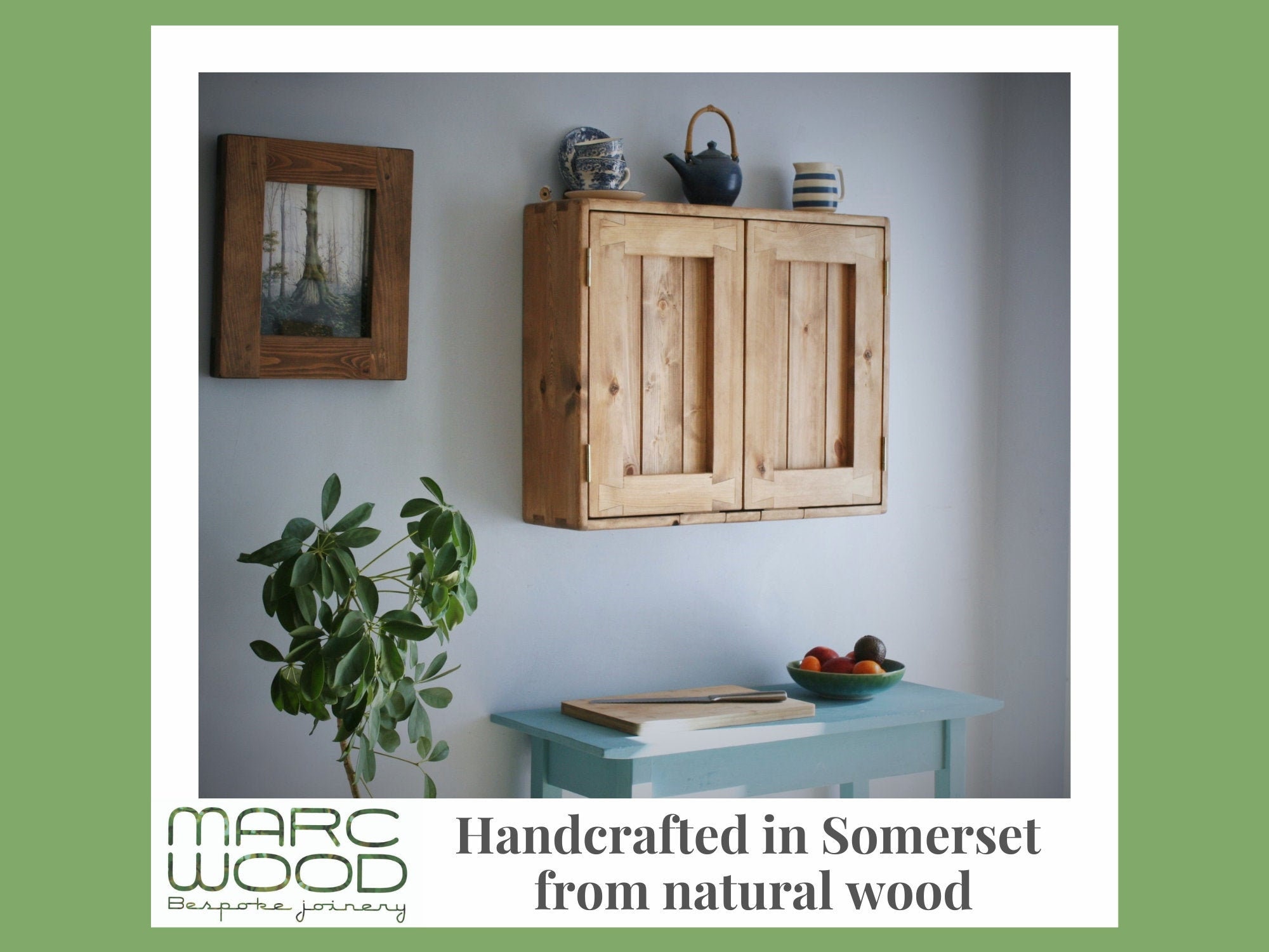 Kitchen Wall Cabinet Cupboard In Natural Wood With 2 Doors 3 Storage Shelves Modern Rustic Farmhouse Custom Handmade In Somerset Uk