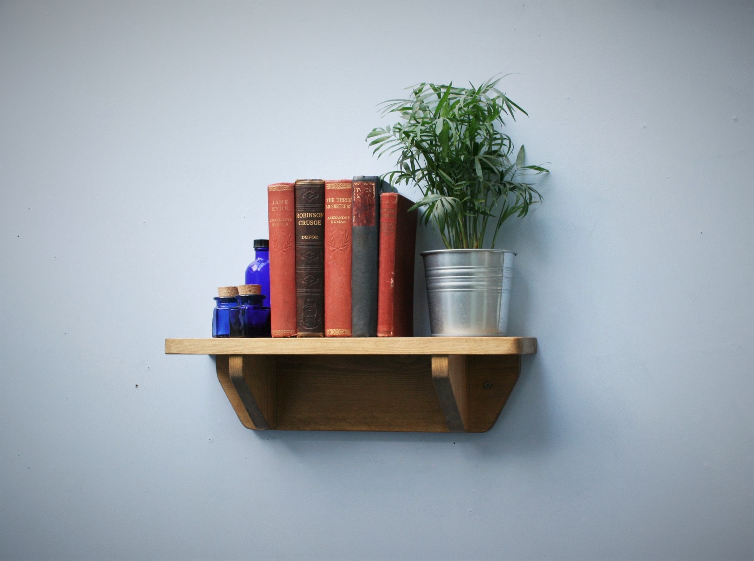 Small wood shelf natural light wood bookshelf with brackets Etsy