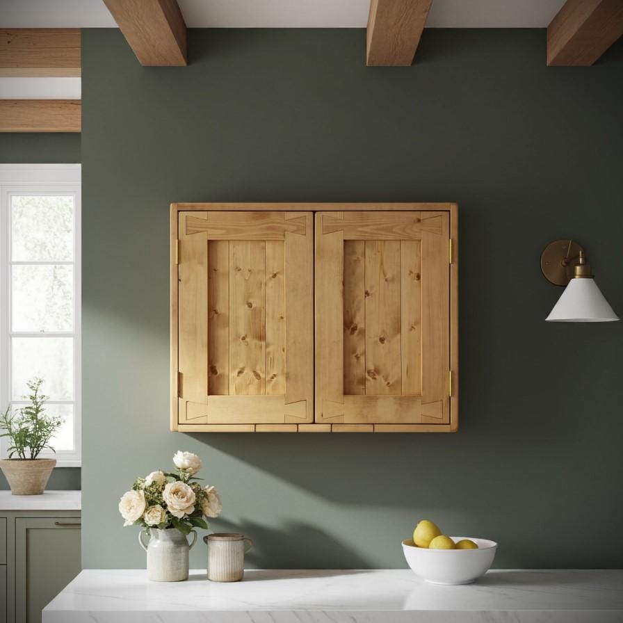 Modern Rustic Kitchen Wall Cabinet \u0026 Cupboard Natural Wood, 2 Doors, 3  Storage Shelves, Cottage Farmhouse, Custom Handmade in Somerset UK - Etsy, image size:896x896