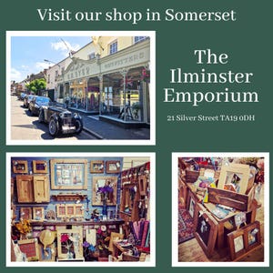 May include: Image of The Ilminster Emporium shopfront in Somerset, with a vintage car parked outside. The shop's name and address are visible. The image also shows a display of picture frames and decorative items.