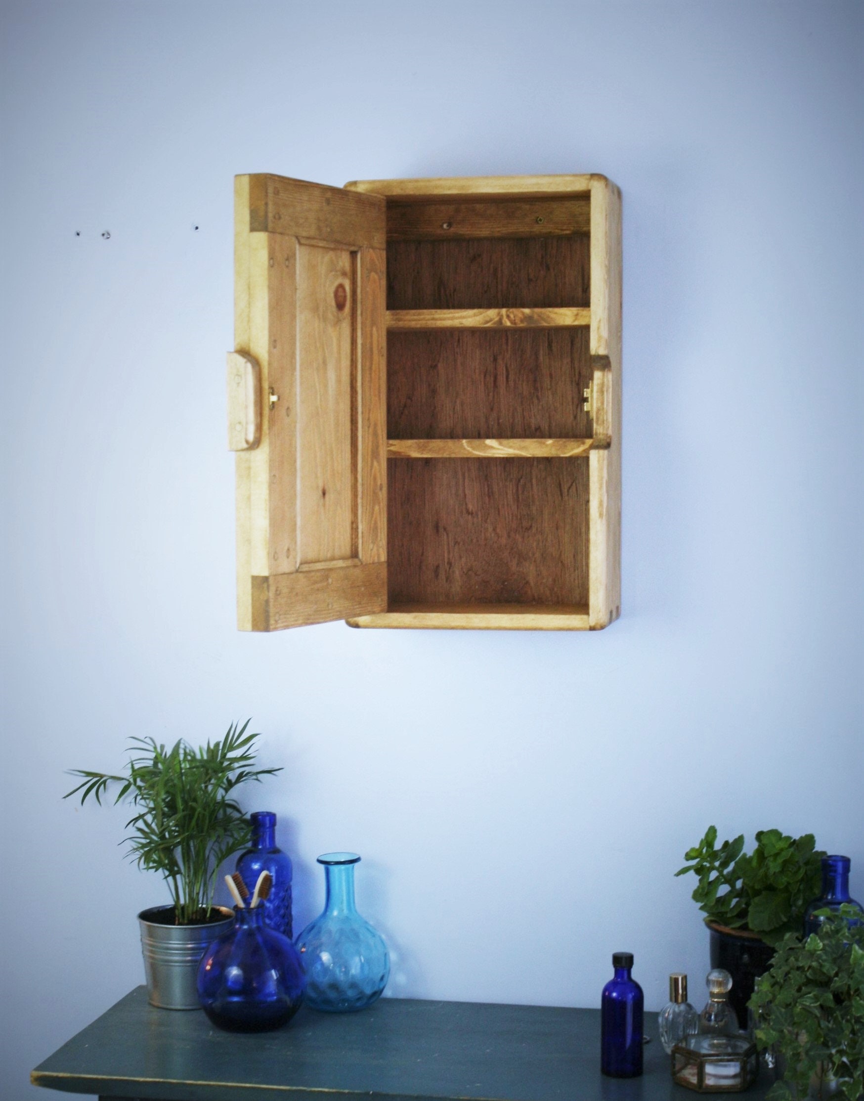 Narrow bathroom wall in light wood tall with 3 Etsy