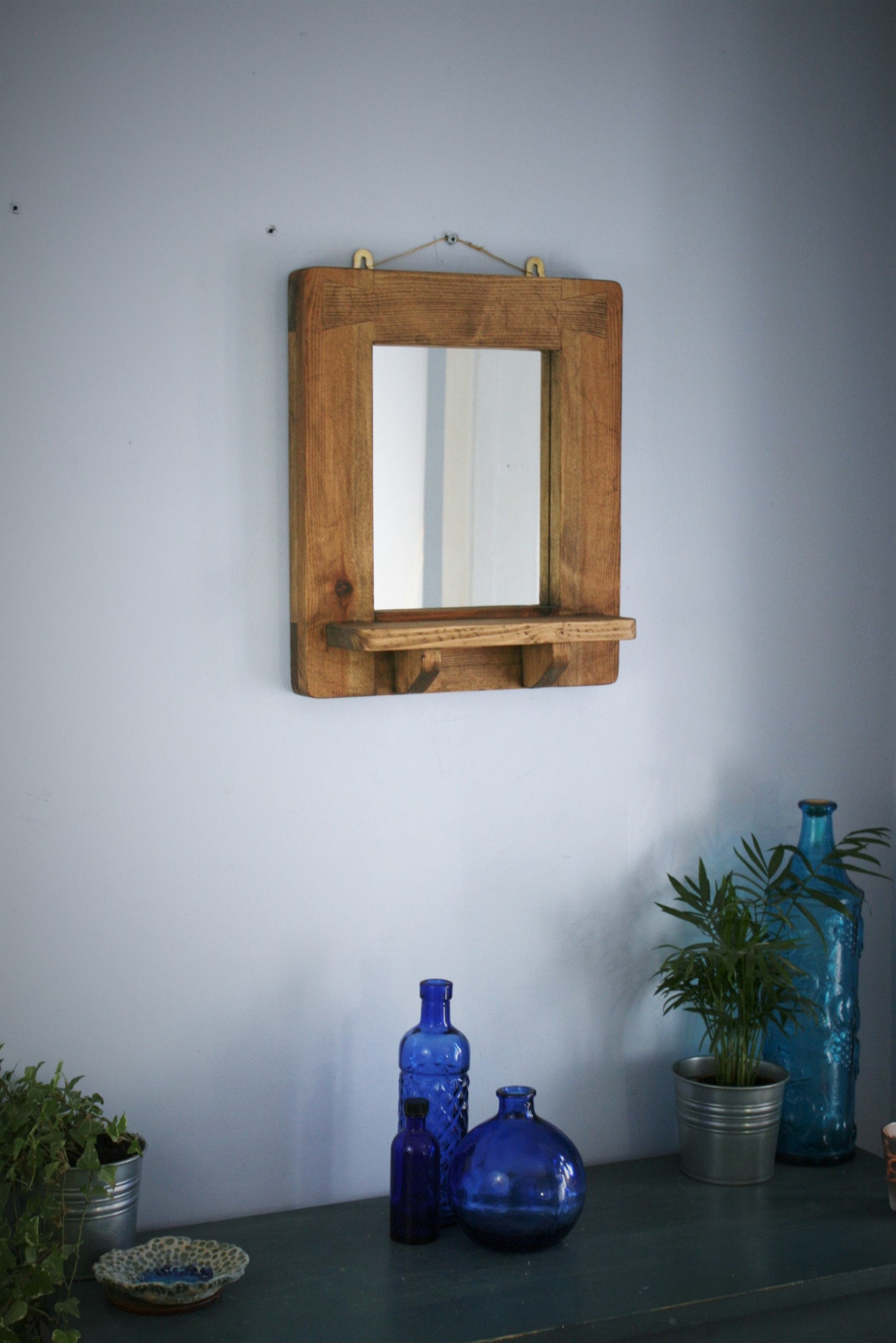 Wooden wall mirror with shelf sustainable natural wood thick Etsy
