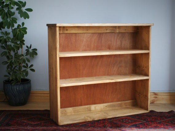 Large Low Bookshelf Chunky Sustainable Natural Wood Wide Etsy