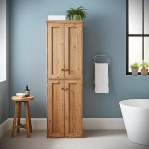 Bathroom linen cabinet large, tall armoire cupboard, rustic cottage 220Hx63Wx36.5D cm natural wood custom made Somerset UK Not free delivery