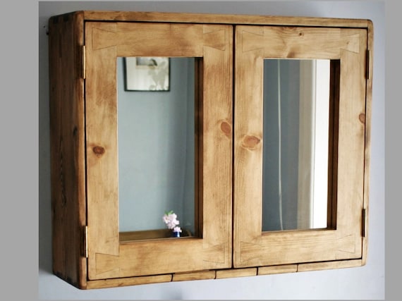 Large Wooden Bathroom Cabinet, Double Mirrored Doors, Natural Wood Medicine  Mirror Cabinet Wide Over Sink Vanity Custom Handmade Somerset UK 
