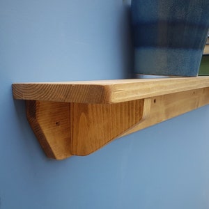 Long wooden wall shelf, natural chunky mantel, single bookshelf 114cm L x 15cm D, farmhouse rustic, industrial, custom handmade Somerset UK image 6
