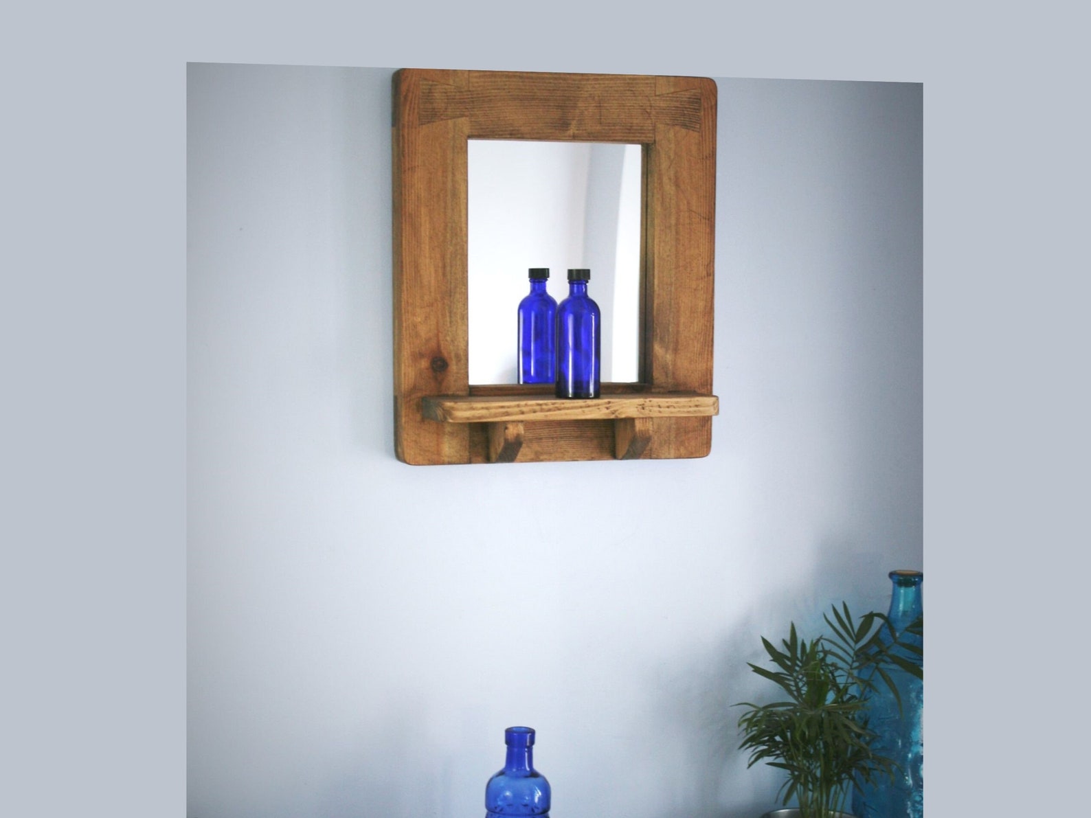 Wooden Wall Mirror With Shelf Sustainable Natural Wood Thick Etsy UK