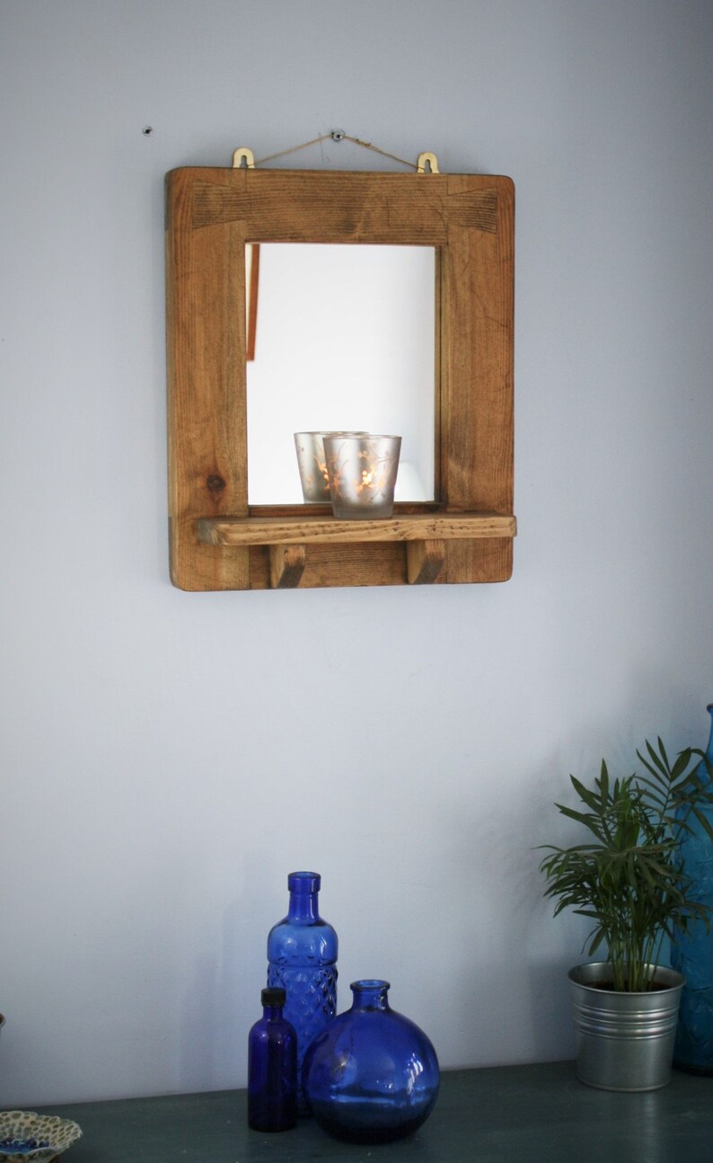Wooden wall mirror with shelf sustainable natural wood thick Etsy