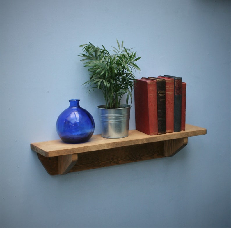 Wood bookshelf chunky natural wood wall shelf 62 cm long x Etsy