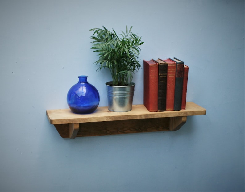 Wood bookshelf chunky natural wood wall shelf 62 cm long x Etsy