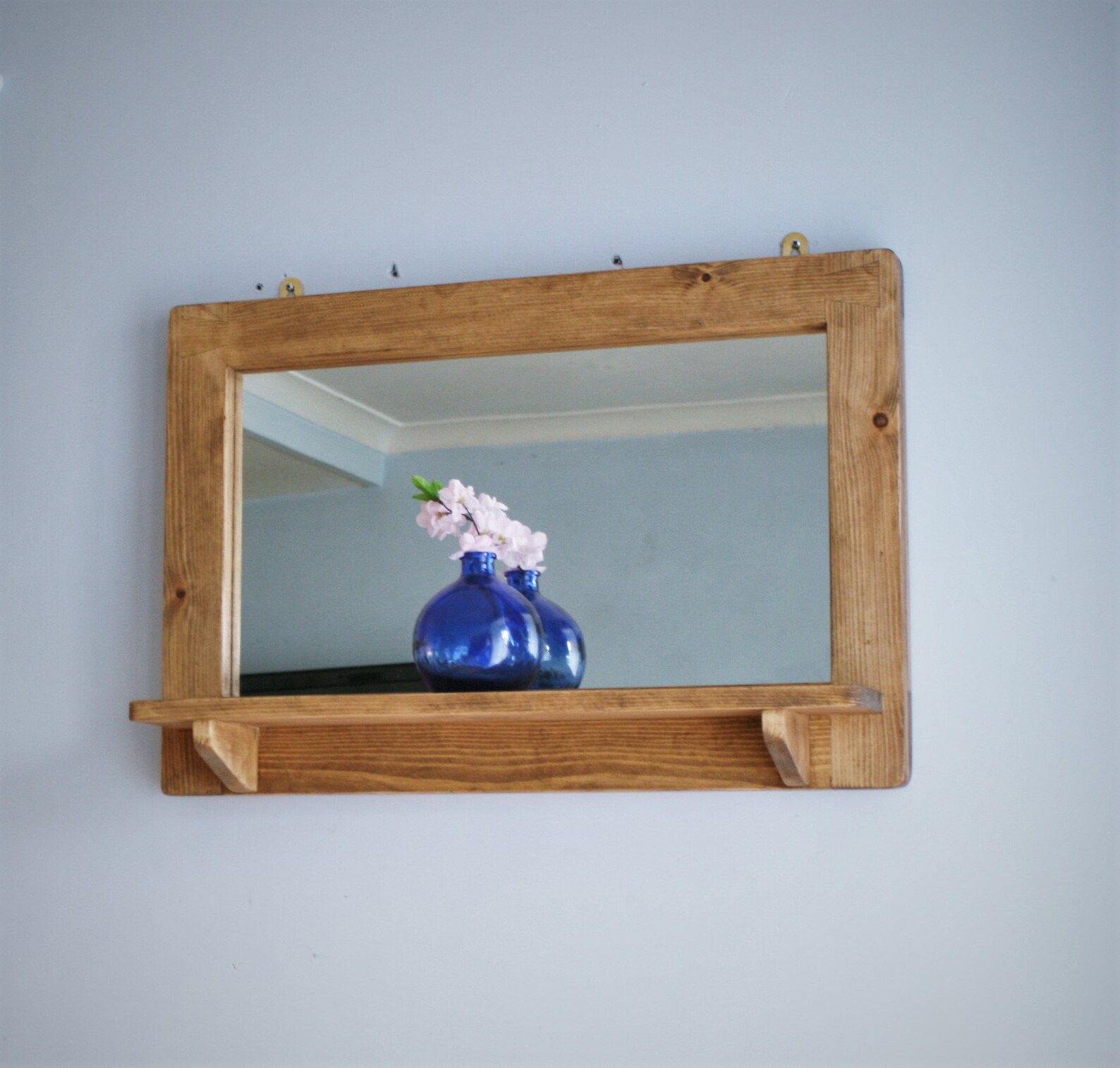 Large Wooden Mirror With Shelf Rustic Hallway Bathroom and Etsy