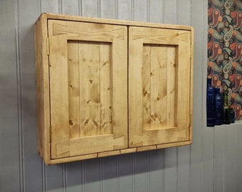 Bathroom cabinet, double wooden door cupboard, large over sink medicine cabinet, 3 shelves, rustic farmhouse, custom handmade in Somerset UK