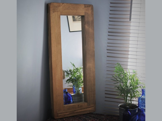 Tall Wooden Wall Mirror in Rustic Wood Chunky Natural Frame